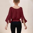 thumbnail image 5 of Emitonse Girls' Long Sleeve Tees Kids T-Shirts Girls Plain Blouse With Back Waist Loose Crop Tops Elegant Bell Sleeves Long Sleeve Shirt Off Shoulder Tops Summer Long Sleeve Wine,Size 13-14 Years, 5 of 8
