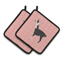 Caroline's Treasures Llama Q' Ara Pink Check Pair of Pot Holders