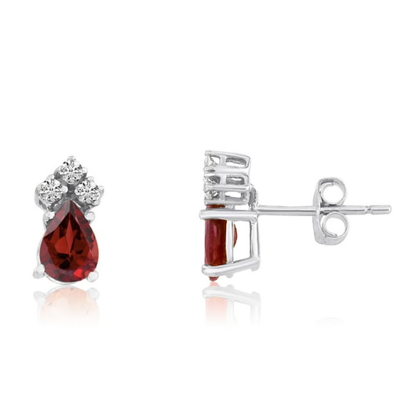 14k White Gold Garnet Pear Earrings with Diamonds