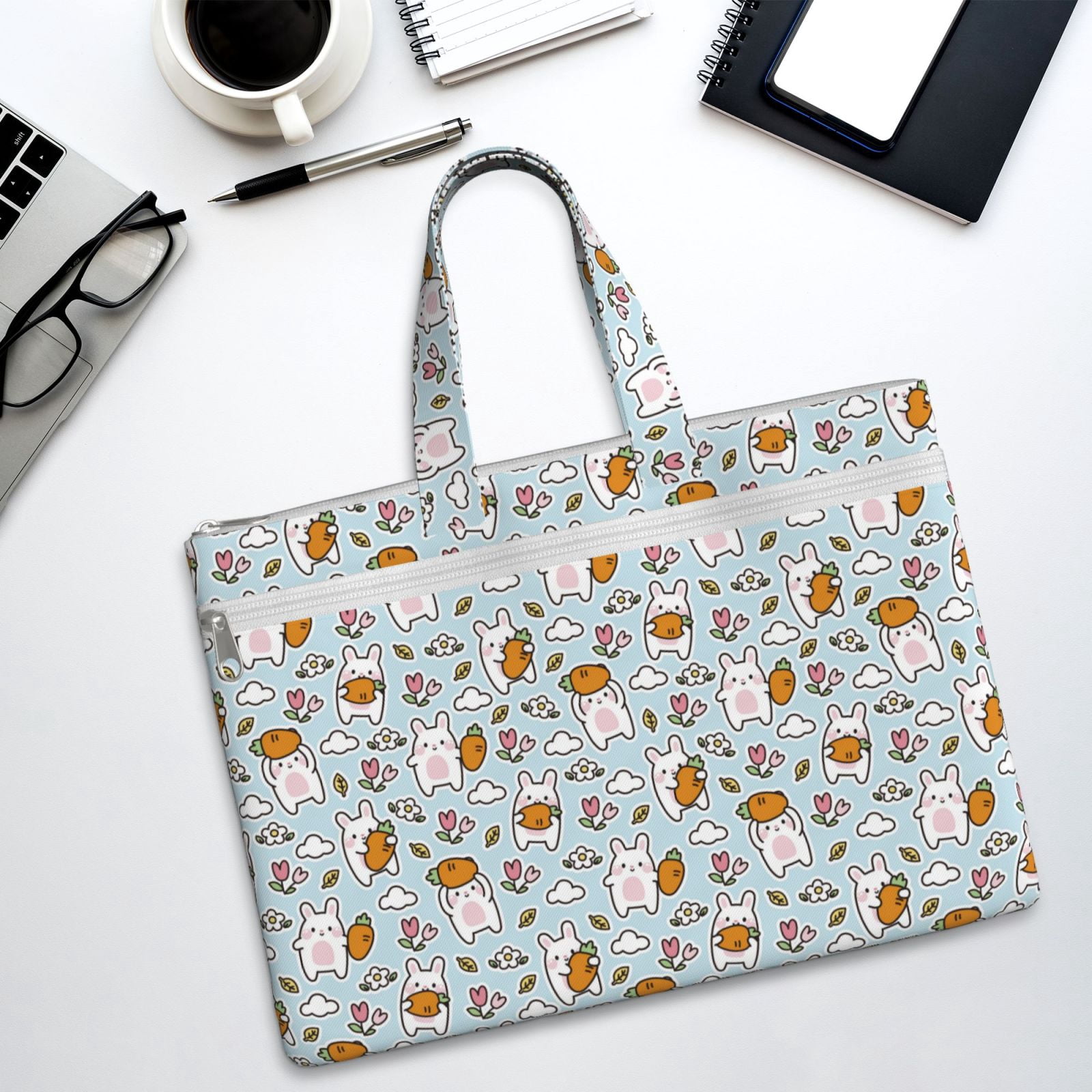 Kdxio Cute Rabbit Hold Carrot File Tote Document Bag Business Briefcase Bag Document Organizer Tote Briefcase for Letter A4 Files Business Teacher Office Bag