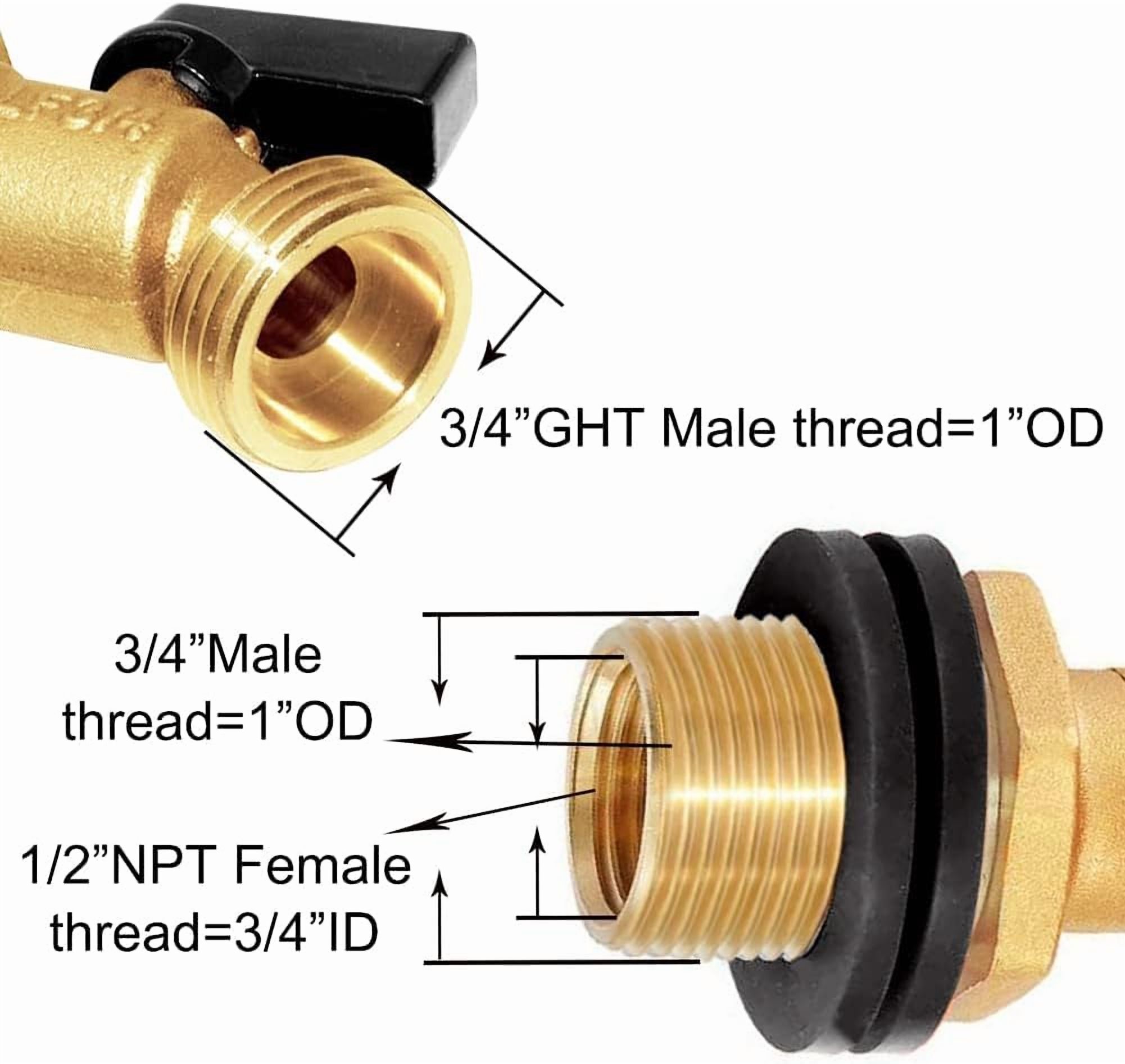 HRTGFD-Brass Water Container/Rain Barrel Spigot 3/4" GHT to 1/2" Male Quarter Turn Ball Valve and Quick Nozzle Connect Fitting for Garden Hose Connection