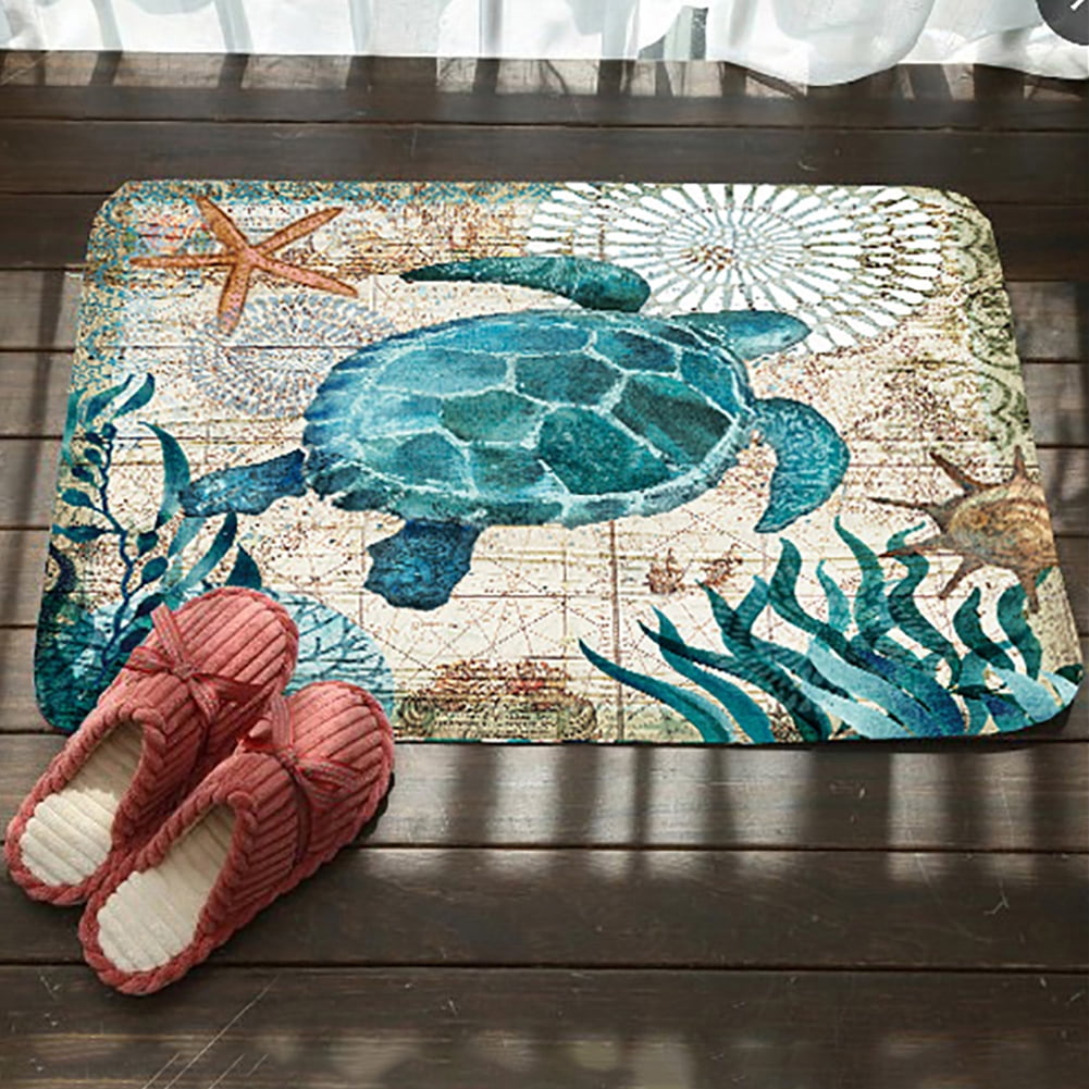 Teal Seashell Coastal Padded Non-Slip Bathmat for Coastal Living