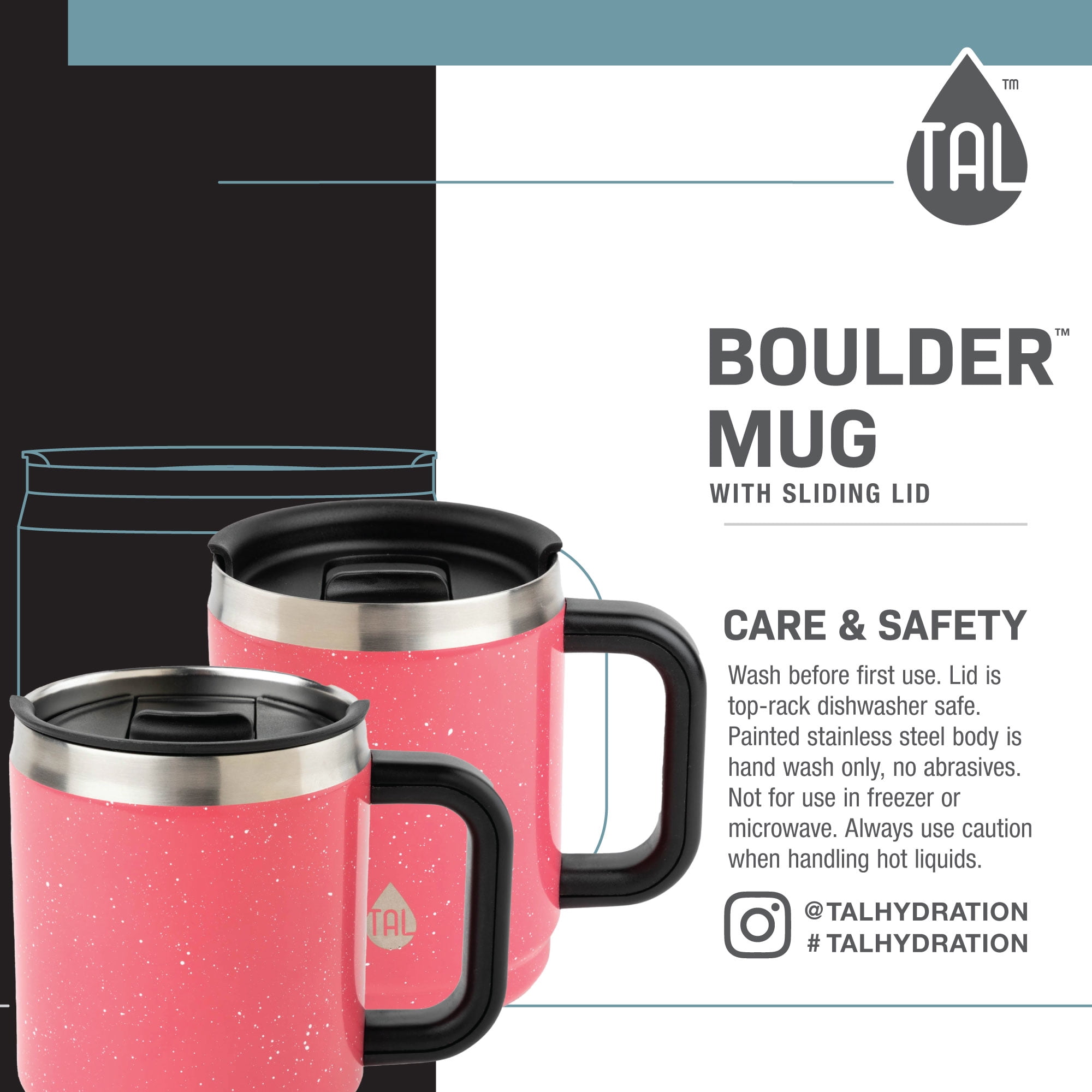 TAL Stainless Steel Boulder Coffee Mug 14oz, Dark Wood 
