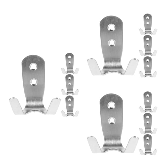 Hemoton 12 pcs Stainless Steel Double Hooks Wall Mounted Coat Hook Metal Wall Hooks for Hanging Garage Hook Storage Hooks Screw Utility Hooks