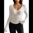 thumbnail image 2 of Camisetas de Larga con Cuello en V para Mujer, Camisetas Básicas de Entrenamiento, Top Deportivo de Yoga, Top Corto Informal. L, 2 of 7