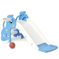 XJD 3 in 1 Toddler Slide, Baby Slide Climber Playset with Basketball Hoop and Ball, Indoor and Outdoor Playground for Kids (Blue)