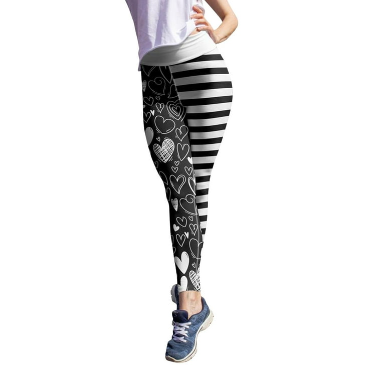 Jpgif Women's Valentine's Day Lovesy Stripes Print Leggings Skinny Pants  For Yoga Running Pilates Gym 