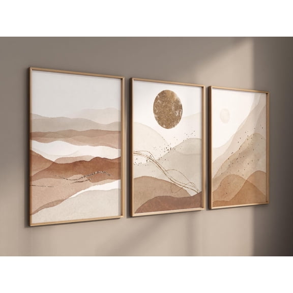 UNFFRAMED Neutral Abstract Landscape Wall Art Set, 3 Piece Beige Earth Tone Prints, Modern Boho Minimalist Decor For Living Room Or Bedroom #164 Set 3 Prints 8x12