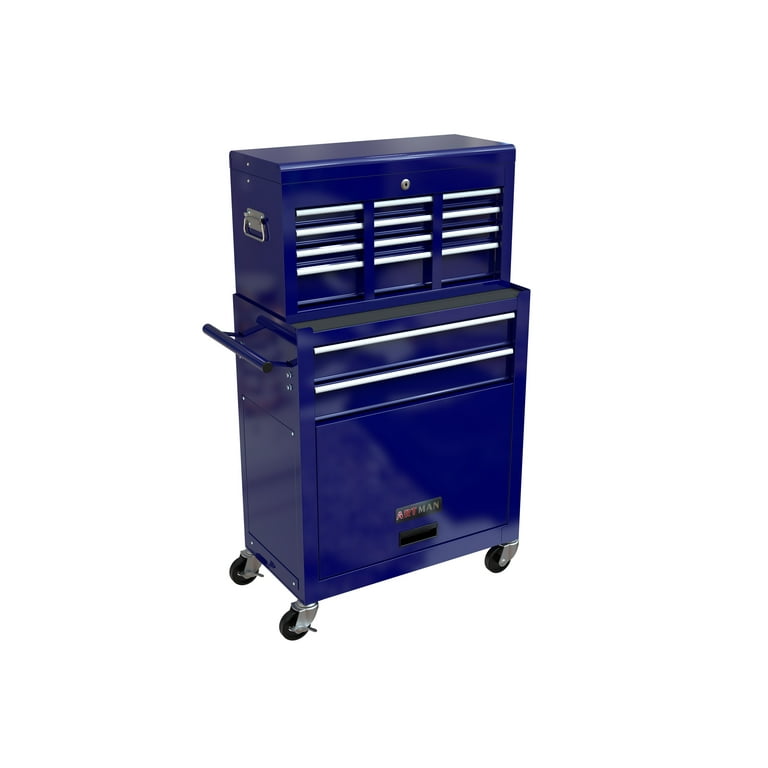 Rolling Tool Box with Wheels and 8 Drawers, High Capacity Rolling Tool Chest with Large Storage Cabinet, Blue Tool Storage Cabinet, Size: 24.2