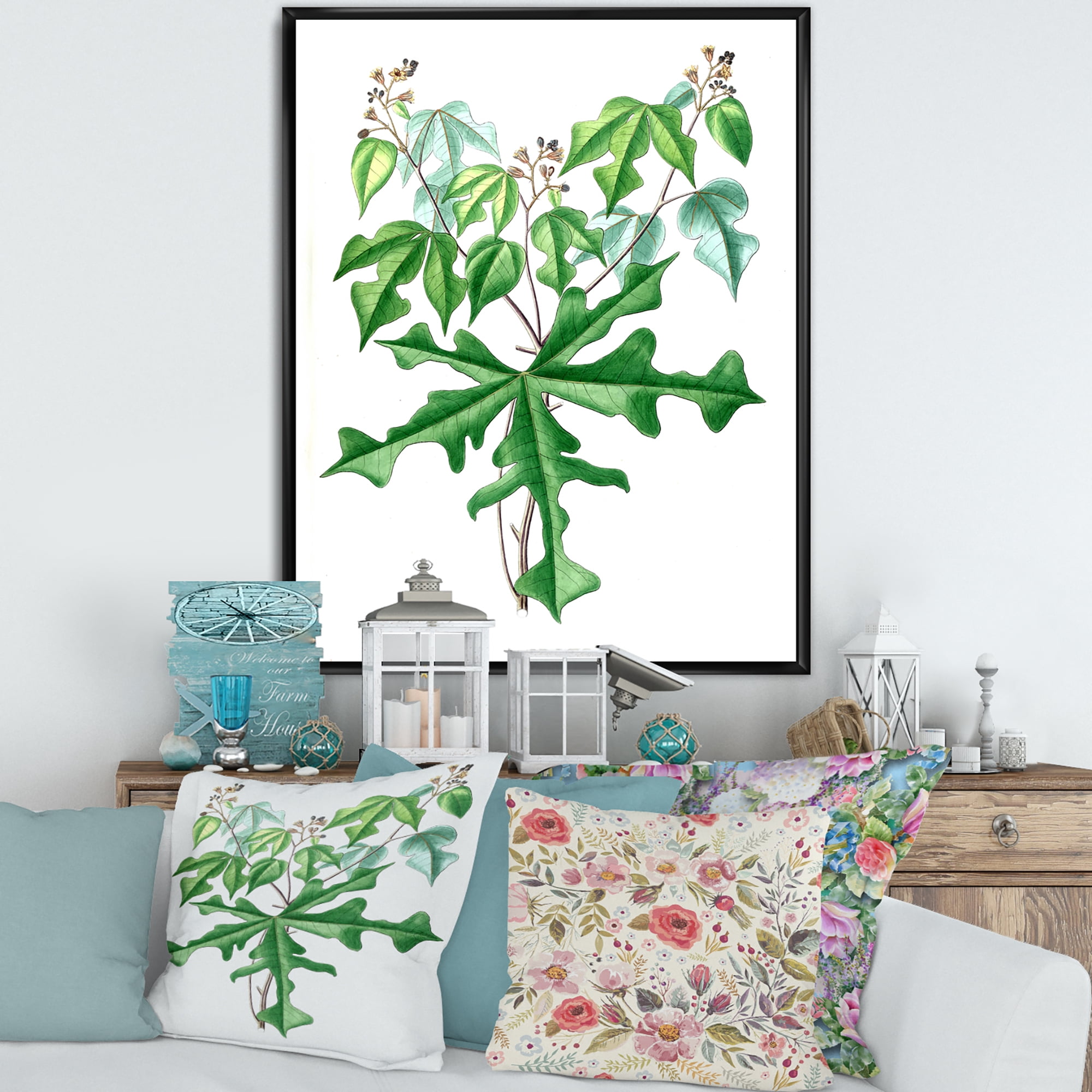 Designart 'Ancient Drawing of Wild Plants' Traditional Framed Canvas Wall Art Print