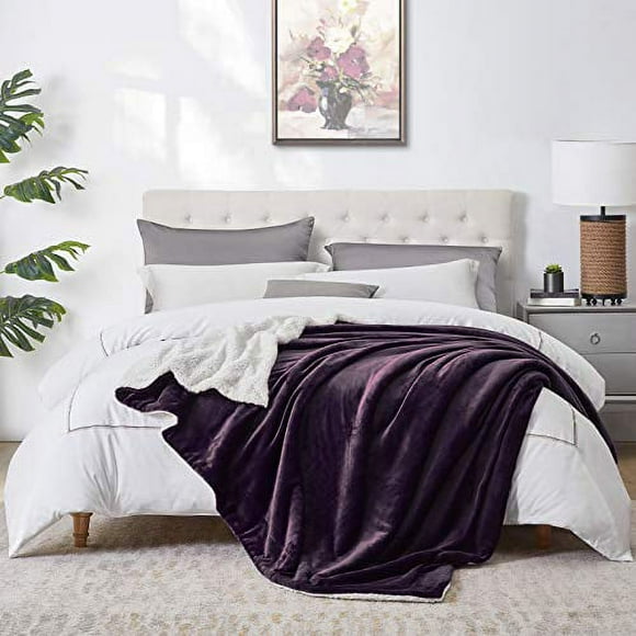 Walensee Sherpa Fleece Blanket (Throw Size 50?x60? Purple) Plush Throw Fuzzy Super Soft Reversible Microfiber Flannel Blankets for Couch, Bed, Sofa Ultra Luxurious Warm and Cozy for All Seasons
