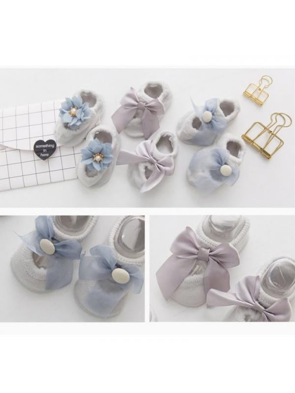 3Pairs Newborn Baby Girl Toddler Lace Cute Frilly Bow Ankle Anti Slip Socks 0-3T