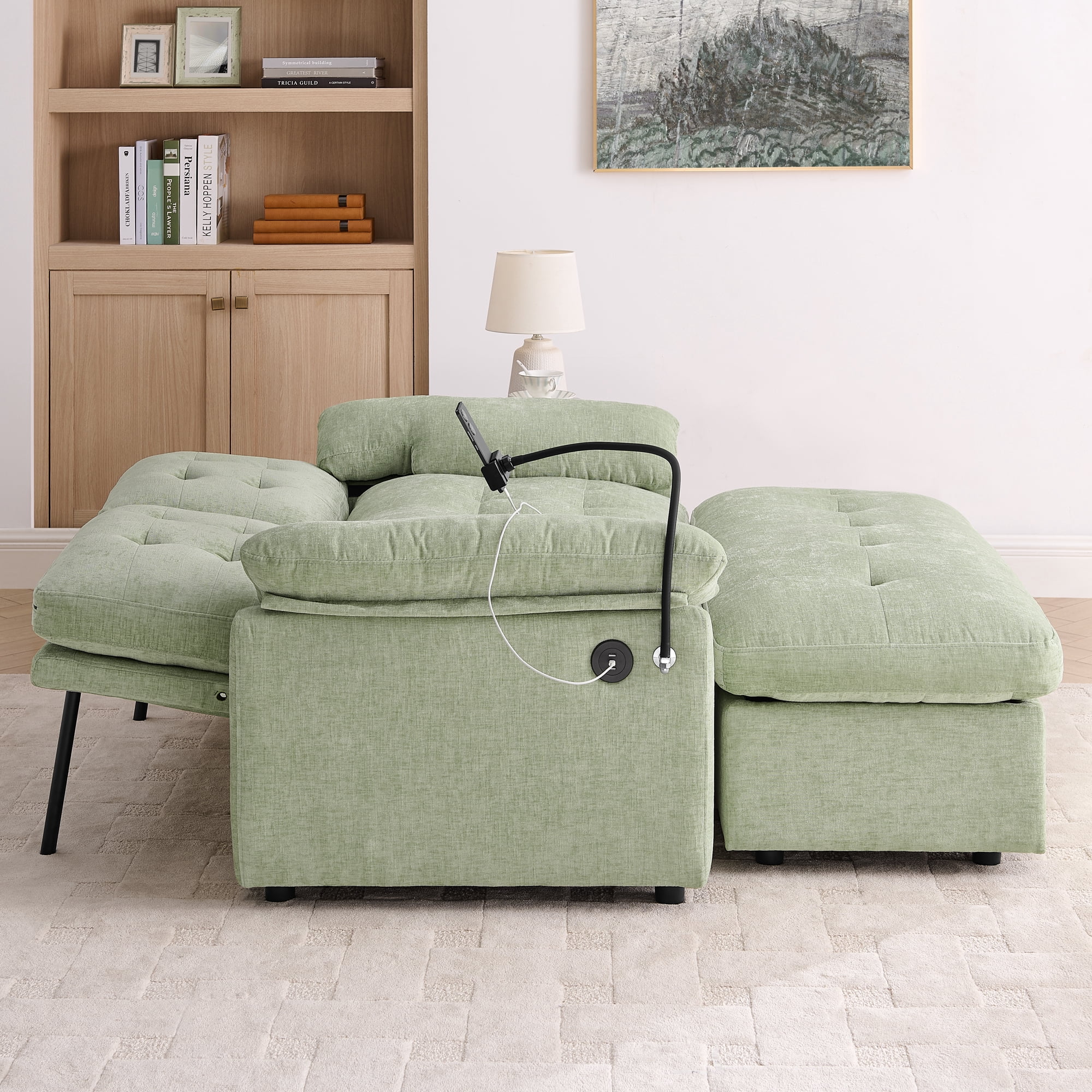 56" Loveseat Recliner with Adjustable Backrest, USB Charging Port, Phone Stand and Storage Ottoman