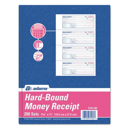 Adams Cardinal. Tops 3-part Hardbound Receipt Book, 7 X 2 3/4, 200 Sets/Book