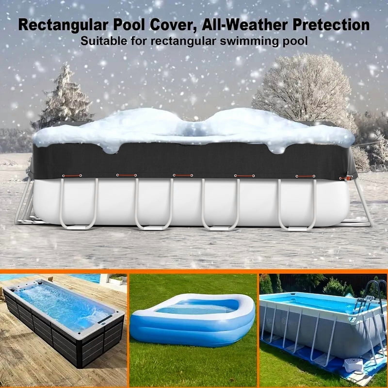 SHELTUSE 9X18FT Rectangular Pool Cover for Above Ground Pool, Solar Oval Pool Cover Protection with Steel Rope, Ideal for Rectangular/Oval Frame Pool Waterproof & UV-Resistant, Black