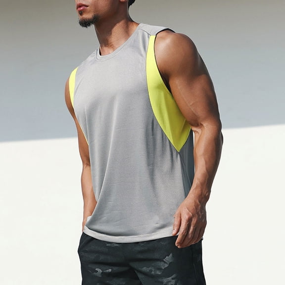 Hemlock Mens Summer Swim Shirts Sleeveless Workout Tank Top,Solid Color Combination Quick Drying Vest Men Relaxed Breathable Leisure Fitness Running, Gray XXL