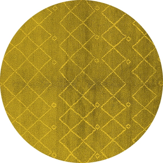 Ahgly Company Machine Washable Indoor Round Oriental Yellow Industrial Area Rugs, 5' Round