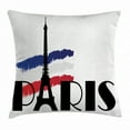 thumbnail image 1 of Doodle Throw Pillow Cushion Cover, Paris Typography with Eiffel Tower Figure and France Flag Tone Europe Image, Decorative Square Accent Pillow Case, 18 X 18 Inches, Black Navy Blue Red, by Ambesonne, 1 of 2