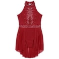 thumbnail image 6 of YIZYIF Kids Girls Lyrical Dance Skirted Leotard Shiny Rhinestones Bodice Cutout Back Latin Jazz Dance Dress Burgundy 16, 6 of 7