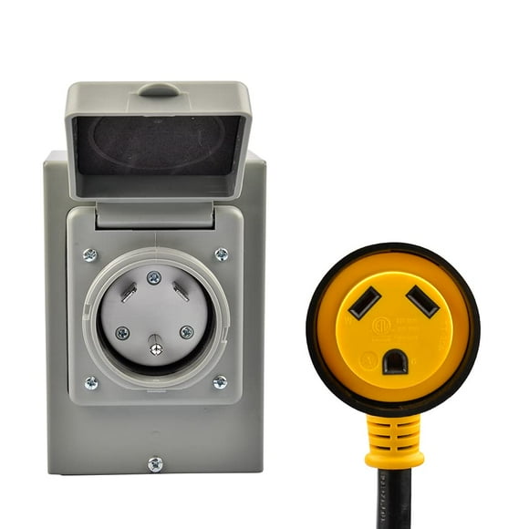Set RV Extension Cord (10/3 50 FT) with Inlet Power Box (30 AMP / NEMA TT-30P)