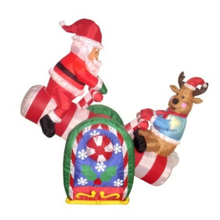 Totter Inflatable - 4 Foot Inflatable Animated Santa Claus and Reindeer Teeter Totter Decoration