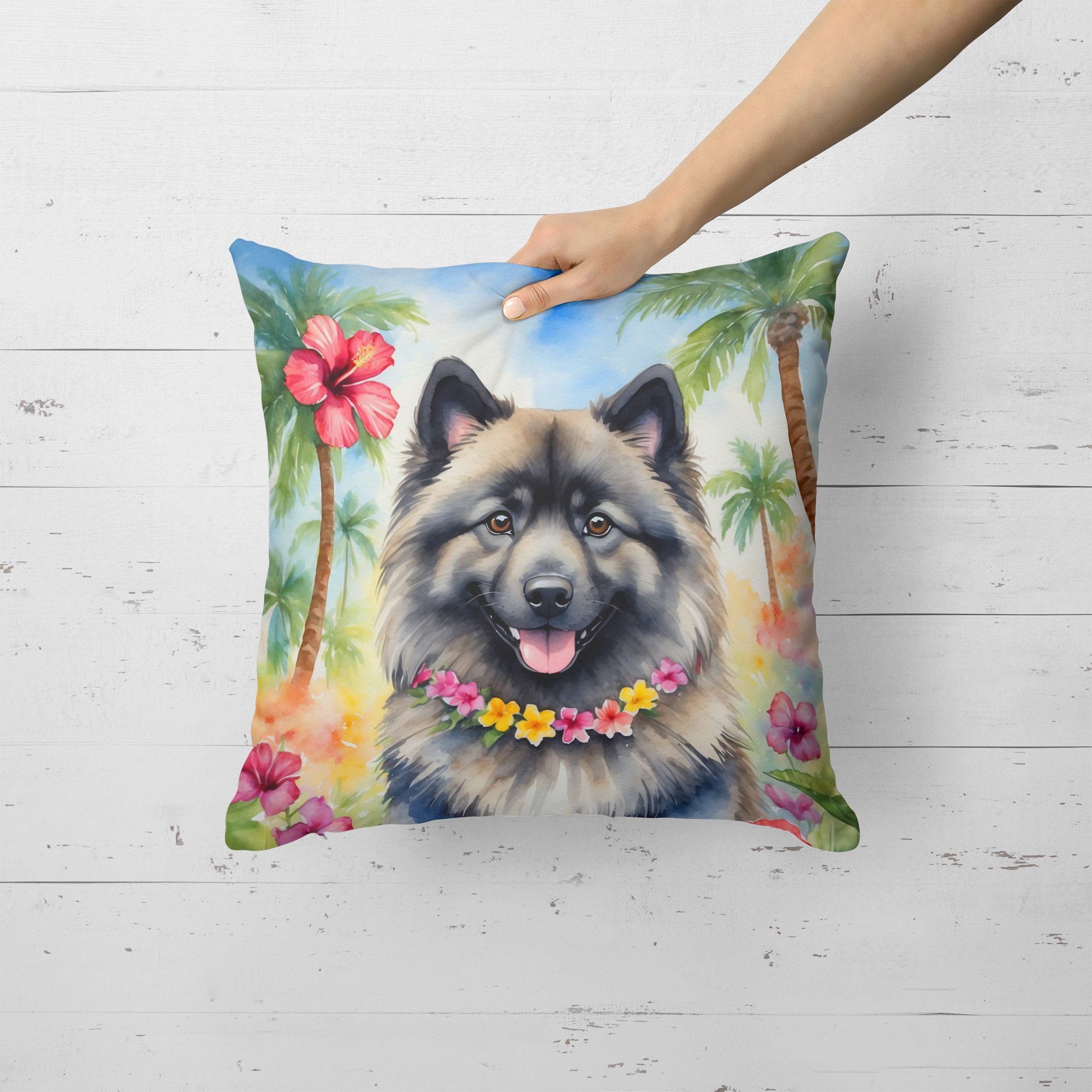 Keeshond Luau Throw Pillow 18 in x 18 in