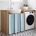 thumbnail image 3 of Teal Blue Stripe Cabinet Curtain 35"Wx35"L,Dustproof Under Sink Skirt with Self Adhesive Tape,Ombre Geometric Aqua Vertical Striped Cabinet Curtain Cover for Kitchen Sink,Bathroom Vanity,Laundry Room, 3 of 9