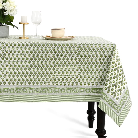 Mantel CPC COTTON PRINT CLUB 203x304 cm con estampado de bloques verdes
