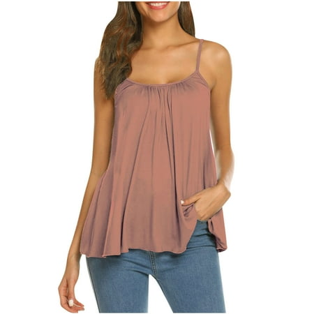 

Hfyihgf Women Flowy Tank Tops Casual Summer Tops Sexy Vest Tees Pleated Spaghetti Strap Crewneck Sleeveless Tunic Camisoles(Pink S)