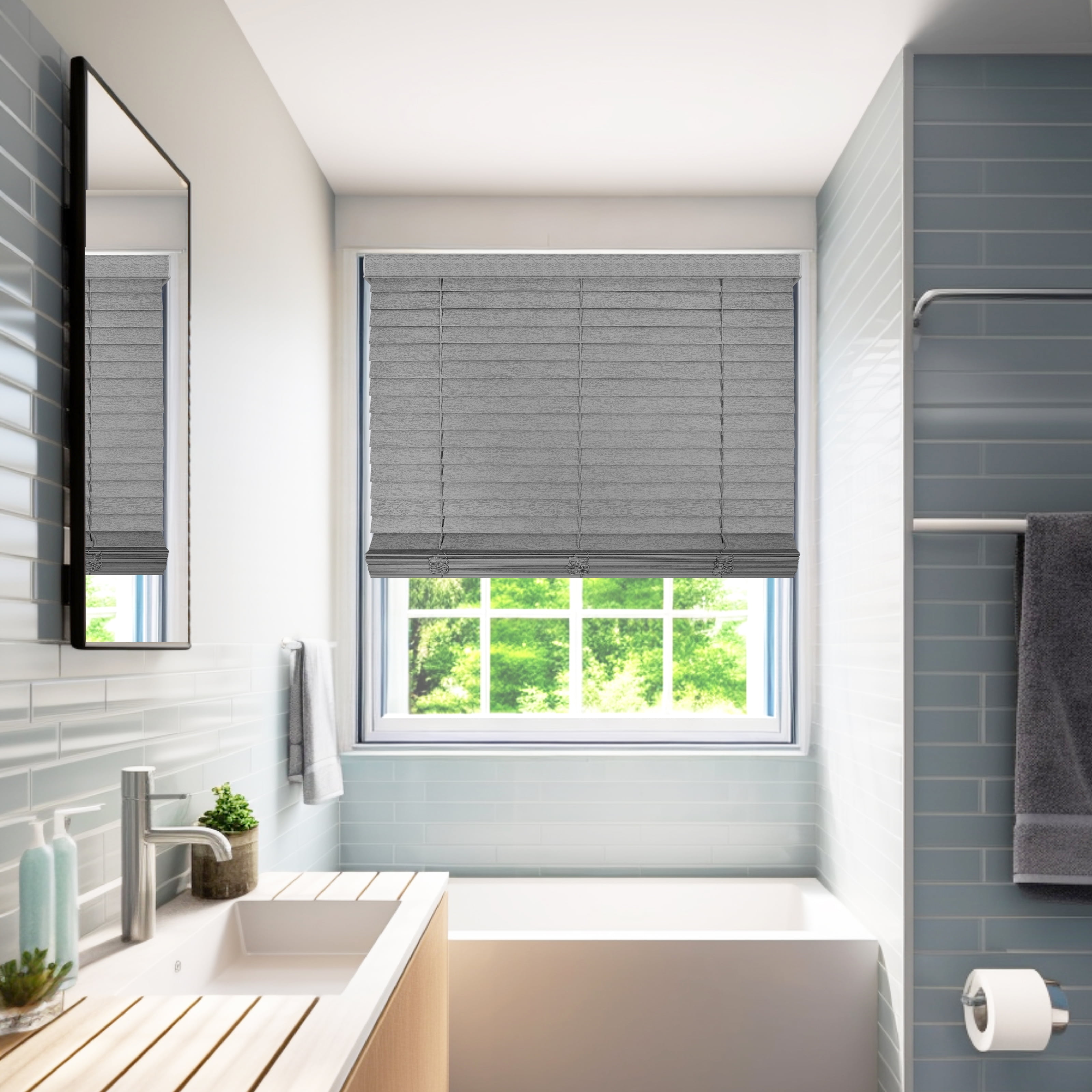 Chicology Cordless Faux Wood Blinds, Gray Textured (2" Slat), 30.25"W X 72"H