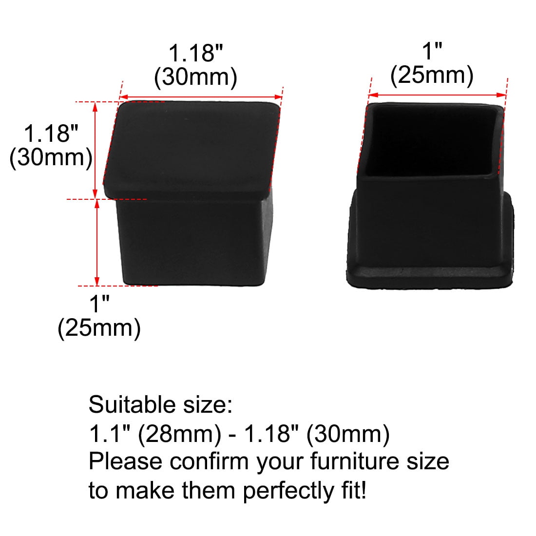 Chair Leg Caps Furniture Feet Slider Floor Protector 4pcs 1.1"x1.1