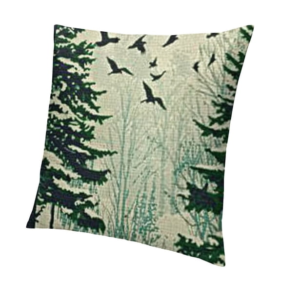 BANET  Merry Christmas Pines Trees Brids Watercolor Painting Happy Winter Lumbar Decorative Throw Pillow Cover Cushion Case for Bed Sofa Holiday Outdoor 12x12in