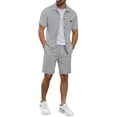 thumbnail image 5 of BLTIBY Men Summer Sets Outfits 2 Piece Waffle Button down Lapel Shirts and Shorts Tracksuits Soft Resort Wear Gray XL, 5 of 7