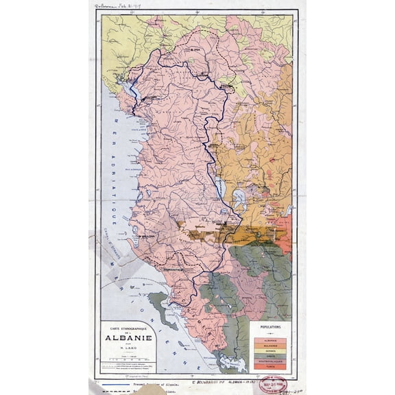 24x43in Albania Large scale old ethnographic map 1918 【Laminated】