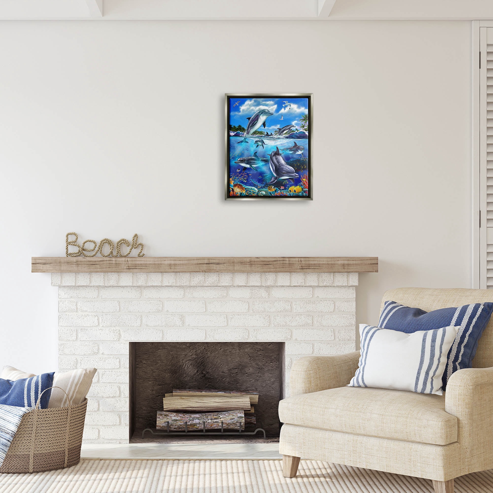 Stupell Industries Underwater Sea Life Scene Coastal Painting Gray Floater Framed Art Print Wall Art