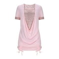 thumbnail image 5 of XUNKUSGA Blouses for Women Summer Fashion Sequin Cowl Neck Short Sleeve Tops For Women Loose Soild Color Ruffled Layered Ladies Tops and Blouses S-5XL,Pink, 5 of 9