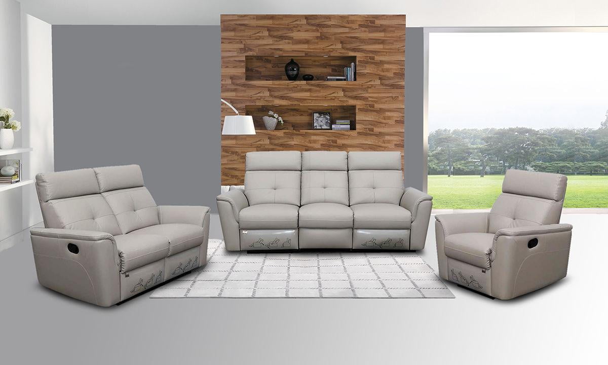Esf 8501 Chic Light Grey Italian Leather Recliner Sofa Living Room Set 3pcs
