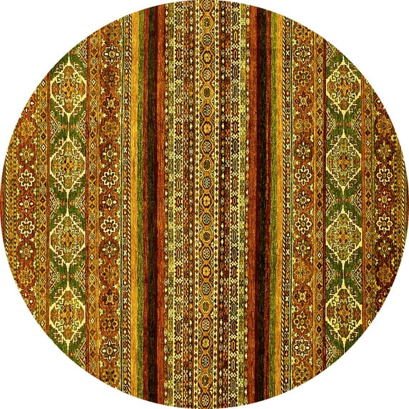 Ahgly Company Machine Washable Indoor Round Abstract Yellow Modern Area Rugs, 3' Round