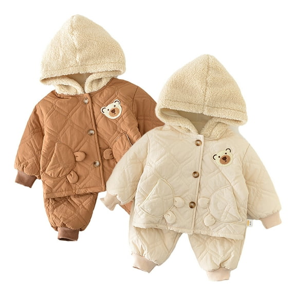 Esaierr 2PCS Newborn Baby Boy Snowsuit Set Toddler Cotton Jacket   Pants Outfits Winter Padded Cartoon Hoodie Fleece Clothes Coat for 6M-4Y