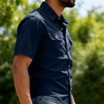 thumbnail image 3 of Havenx Men's Safari Cargo Shirt Short Sleeve Button Up Cargo Shirt with Pockets Collared Tops Work Comfy Camping Work Hiking Casual Clothes,Dark Blue S, 3 of 7