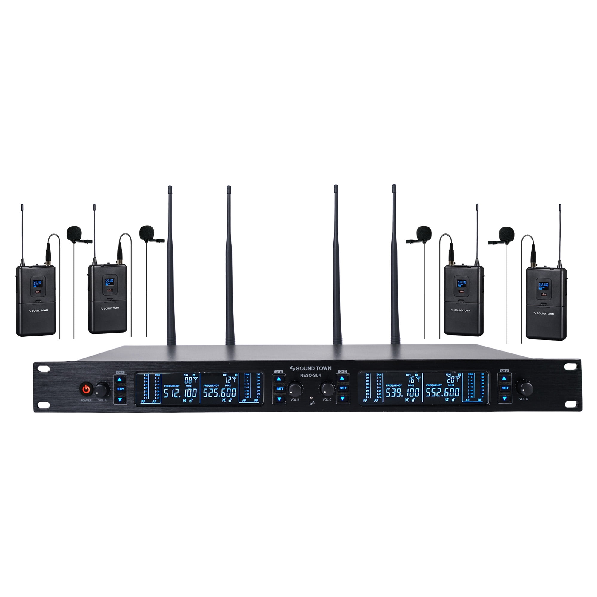 Sound Town 200 Channels Metal UHF Wireless Microphone System with Rack