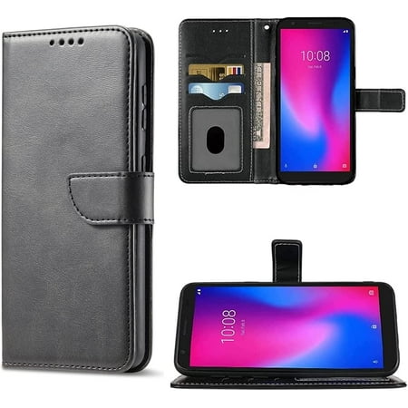 For Consumer Cellular ZTE ZMAX 5G Z7540 Wallet Pouch Cover Phone Case - Black