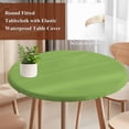 thumbnail image 5 of Abstract Solid Color Round Fitted Table Cover Simple Avocado Green Low Saturation Waterproof Table Cloth with Elastic Edge Wipeable Tablecloth for Picnic Camping Party Fits 45"-54" Diameter, 5 of 8