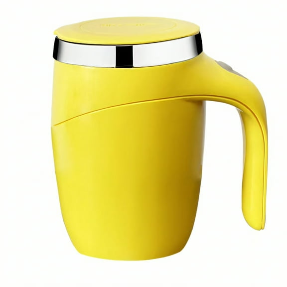 CCOCC Electric Self Stirring Mug,Stainless Steel Construction Mixing Mug,Odor-Free Safe Design Mixing Coffee Cup,Yellow,380ml