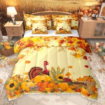 Homewish Happy Thanksgiving Day 7-Piece Bedding Comforter Set,Autumn Fall Pumpkin Maples King Bedding Sets,Rustic Turkey Bed Sheets For Girl Teens,Breathable Home Decor