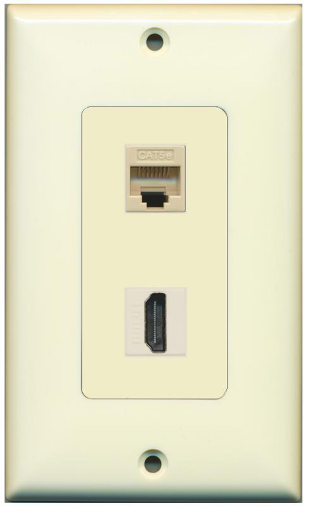 RiteAV Decorative 1 Gang Wall Plate (Light Almond/Light Almond) 2 Port Cat5e (Ivory) HDMI