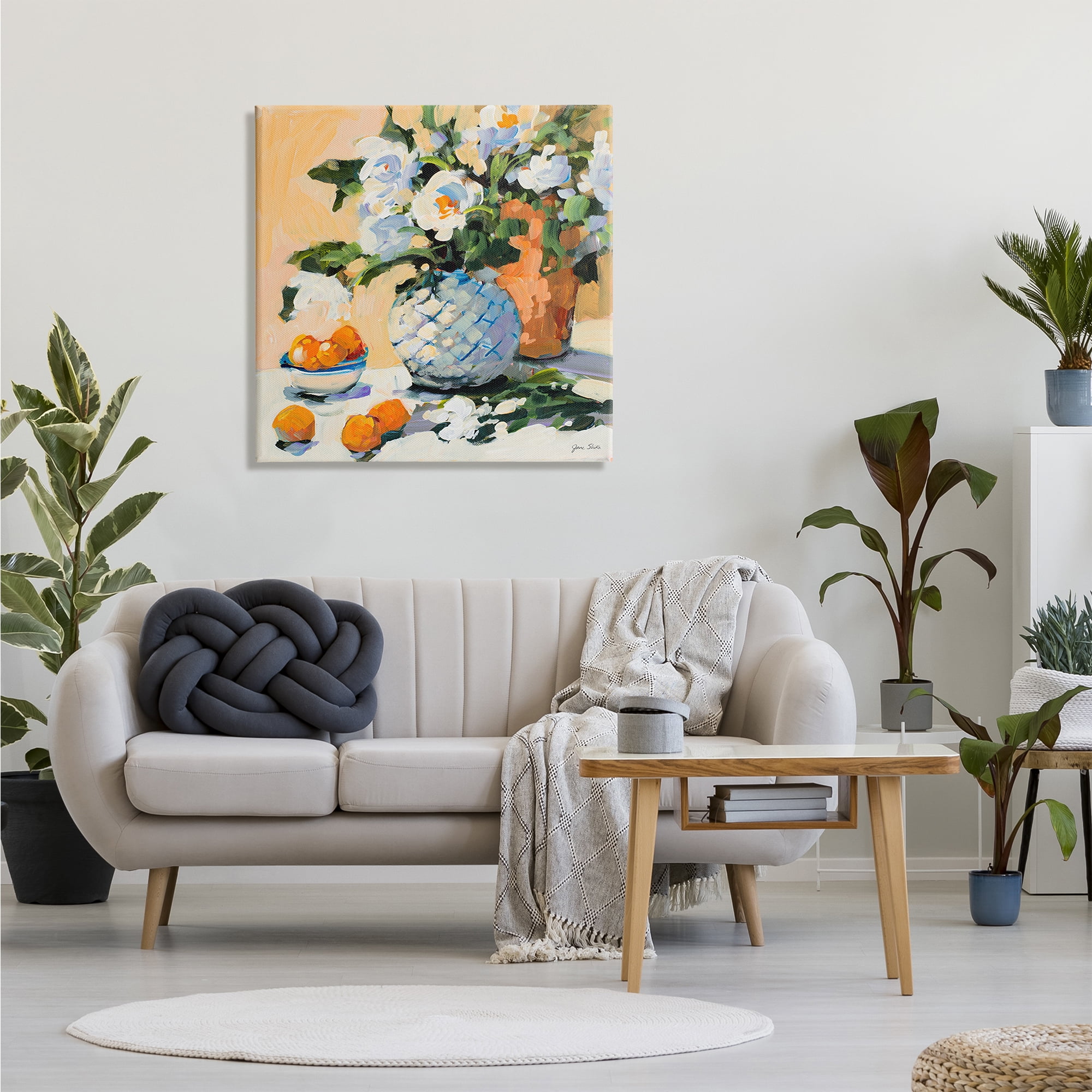 Stupell Industries Contemporary Oranges and Spring Florals Table Still Life Botanical & Floral Painting Gallery Wrapped Canvas Print Wall Art, 30 x 30