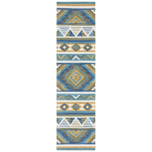 Safavieh Handmade Aspen Gunlaug Rustic Boho Wool Rug 2'3" x 9' Runner - Blue/Yellow
