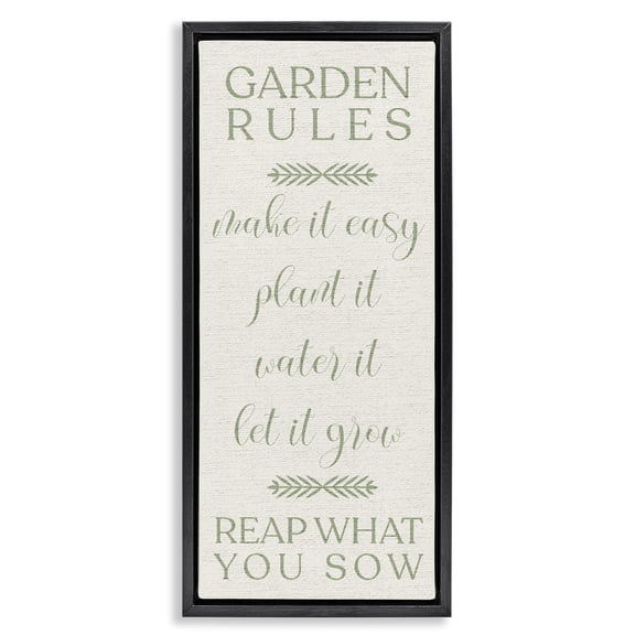 Stupell Industries Country Garden Rules Quotes and Sayings Painting Black Floater Framed Canvas Art Print Wall Art, 11 x 25