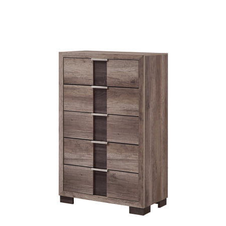 Miekor Furniture 1pc Contemporary Chest Five Drawers Metal knobs Brown Gray Finish Bedroom Wooden Furniture 61503